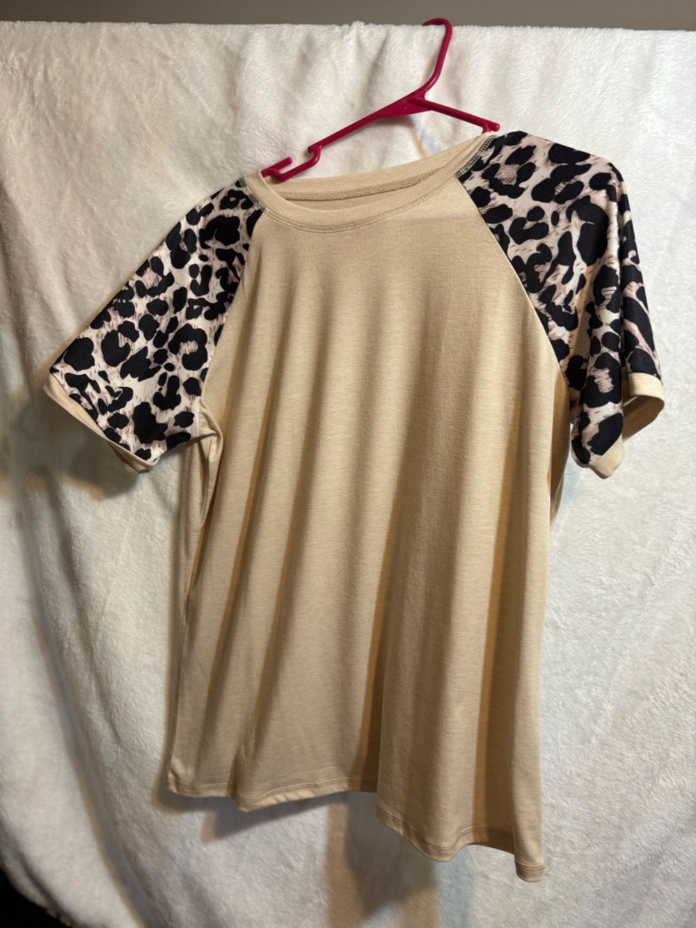 Beige Raglan Top with Leopard Print Sleeves
